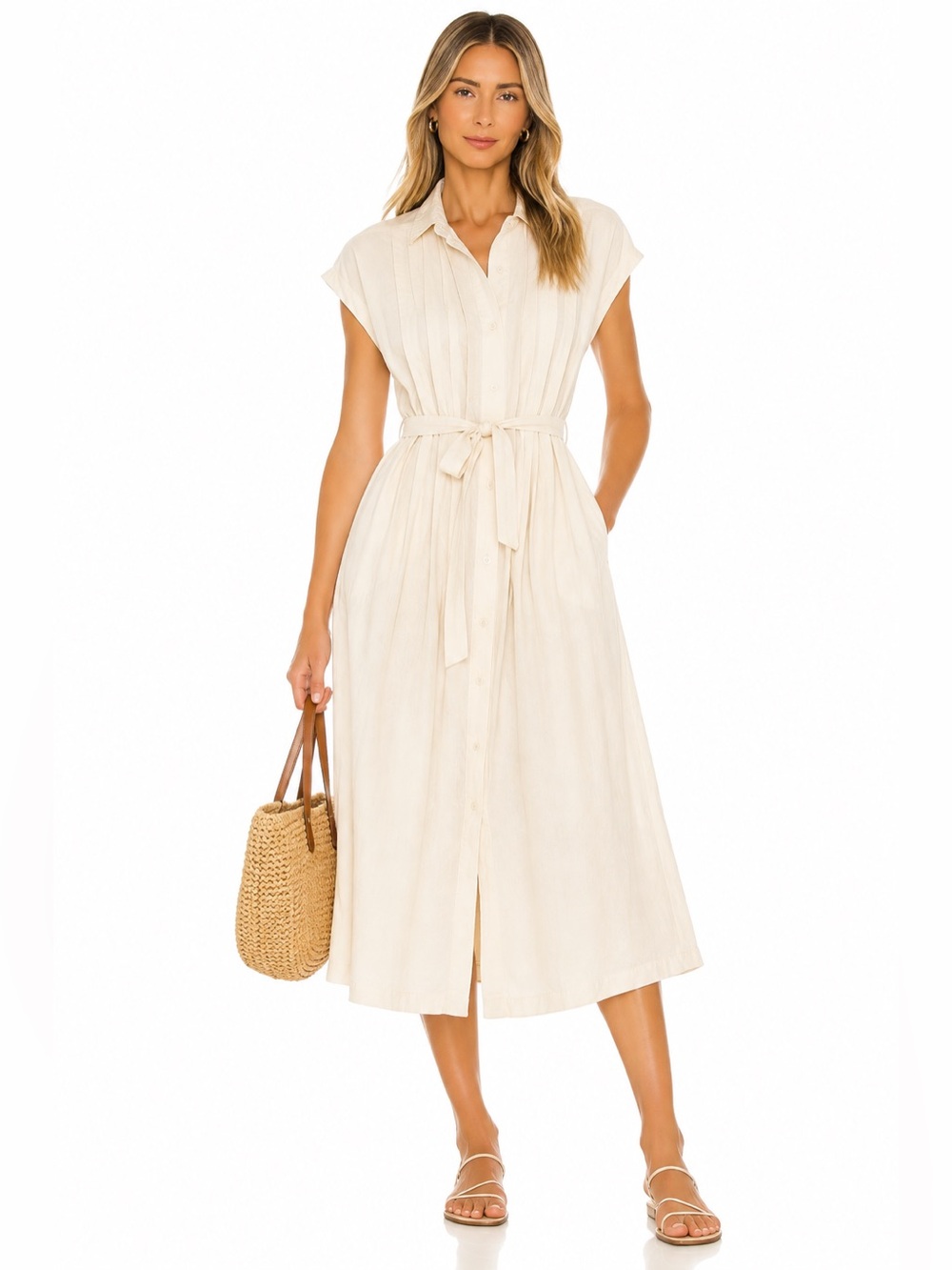 Uniqlo Comptoir des Cotonniers Cream Belted Midi Shirt Dress L